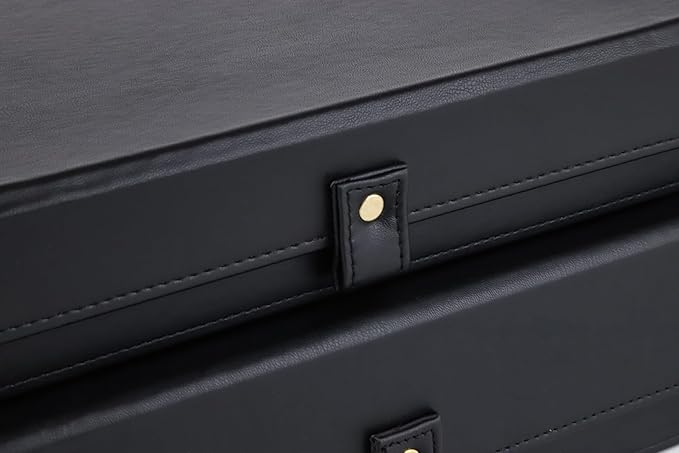 HofferRuffer Photo Storage Boxes with Dust-Proof Lid Set of 2 Faux Leather Lidded Storage Bins Photo Jewelry Scrapbooking Supplies Keepsake Organizer for Elegant Home &amp Office Decor (Black)