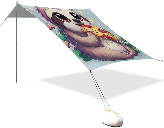 ALAZA Sloth Pizza Beach Tent Sun Shelter Portable Canopy Sunshade for Outdoor Camping Picnics Backyard Fun 10x9 ft