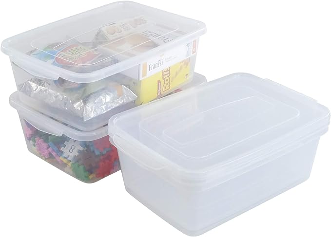 Inhouse 14 Quart Clear Storage Bin Plastic Latching Box/Container with Lid Shoe Boxes Set of 4