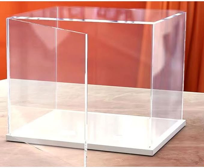 MECC Openable Clear Acrylic Display Case-Assemble Countertop Box with White Base for Display-Clear Display BoxDustproof Protection Showcase for Figures Toys Collectibles (16x12x10inch/40x30x25cm#)
