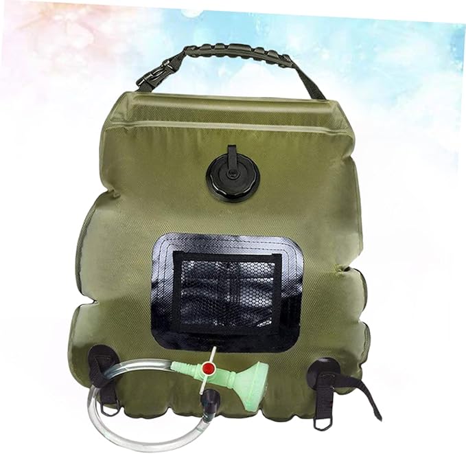 Portable Solar Camping Shower Bag with Nozzle Outdoor Water Storage for Hiking Beach and Traveling Olive Green for Camping Fishing and Picnics
