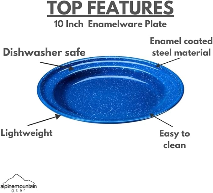 Enamelware for Camping and Backpacking - Cookware Gear Essentials for Camping and Backpacking (Made by Caddis Sports Inc.) (10 Inch Plate (8 Pack))