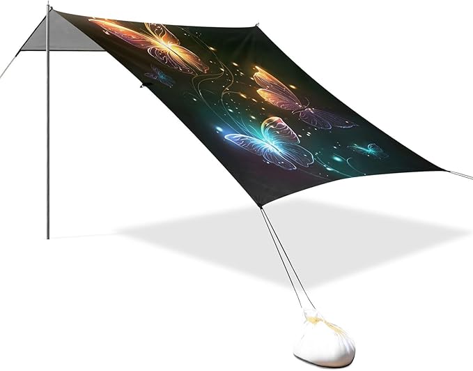 ALAZA Glowing Butterfly Beach Tent Sun Shelter Portable Canopy Sunshade for Outdoor Camping Picnics Backyard Fun 10x9 ft