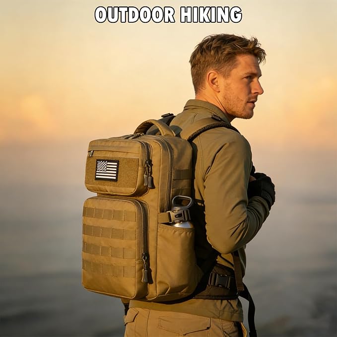 Military Tactical Backpack for Men Multi-Functional Assault Backpack MOLLE with Water Bottle Holder for Outdoor Adventures Khaki