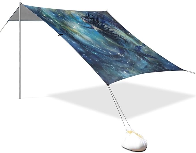 ALAZA Mermaid Nebula Beach Tent Sun Shelter UPF50+ Protection Beach Shade Canopy w/ 4 Sandbags for Outdoor Camping Fishing Backyard Fun Picnic 10x9 ft