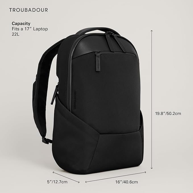 Troubadour Apex 4.0-22L Premium Laptop Backpack - Ergonomic &amp Water Resistant - Designed for Work and Travel - Black