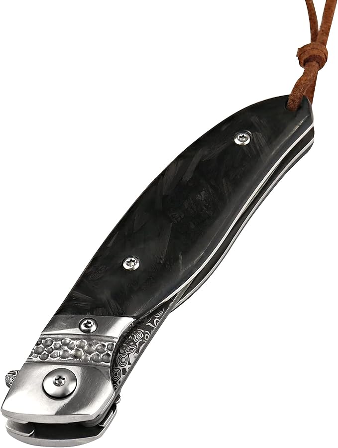 ALBATROSS Premium Damascus Folding Knife - EDC Pocket Knife with VG10 Damascus Steel Blade Quick Flip Assisted Opening Luminous Carbon Fiber Handle &amp Liner Lock - Great Gift for Outdoorsmen - HG