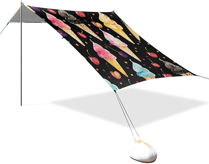 ALAZA Watercolor Ice Creams Cherries Pattern Beach Tent Sun Shelter Portable Canopy Sunshade for Outdoor Camping Picnics Backyard Fun 10x9 ft