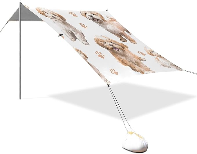 ALAZA Happy Dogs Puppy Paw Prints Beach Tent Sun Shelter UPF50+ Protection Beach Shade Canopy w/ 4 Sandbags for Outdoor Camping Fishing Backyard Fun Picnic 10x9 ft