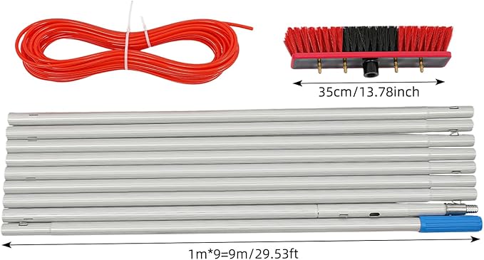 29.5Ft Reach Solar Panel Cleaning Brush &amp Pole Water Fed Pole KitSuitable for high Windows Cleaning Solar photovoltaic Panel Cleaning and Cleaning Cars Trucks Vans caravans Windows