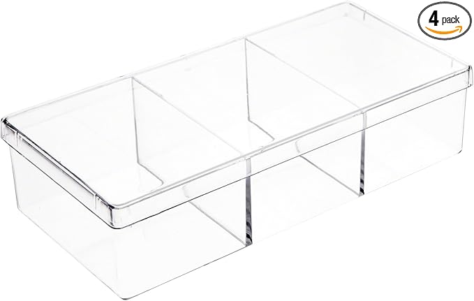 Pioneer Plastics 182C Clear Rectangular Plastic Container with Dividers 6.75 W x 3.1875 D x 1.625 H Pack of 4
