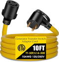 30 AMP Generator Transfer Switch Adapter Cord Heavy Duty STW 10 Gauge NEMA TT-30P Male to L14-30R Female 3 Prong to 4 Prong Generator Adapter Plug Twist Lock to House Inlet Box (10FT)