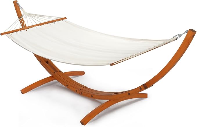 ONCLOUD Hammock Wood Arc Stand with Double Hammock Hammock with Stand for Outside Natural Wooden Stand 330LBS (10.5 ft)