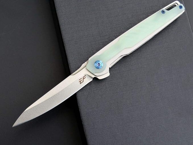 Eafengrow EF942 EDC Folding Knife D2 Steel Blade Titanium Plating &amp G10 HandlePocket Clip with Frame Lock EDC Pocket Flipper Knife for Camping Hiking Survival Outdoor(Jade)