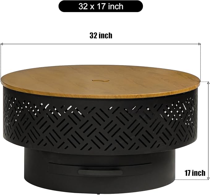 32 Wood Burning Fire Pits with Grill &amp Lid Fire Pit Table for Outside with Waterproof Cover &amp Fire Poker Outdoor Firepit with Functions for BBQTable and Bonfire