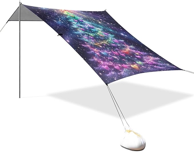 ALAZA Christmas Tree Colorful Lights Beach Tent Sun Shelter Portable Canopy Sunshade for Outdoor Camping Picnics Backyard Fun 10x9 ft
