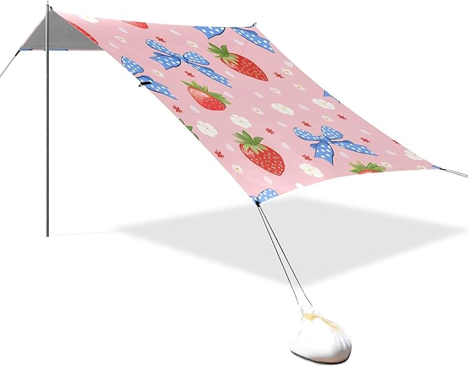 ALAZA Strawberry Blue Bow Pattern Beach Tent Sun Shelter Portable Canopy Sunshade for Outdoor Camping Picnics Backyard Fun 10x9 ft