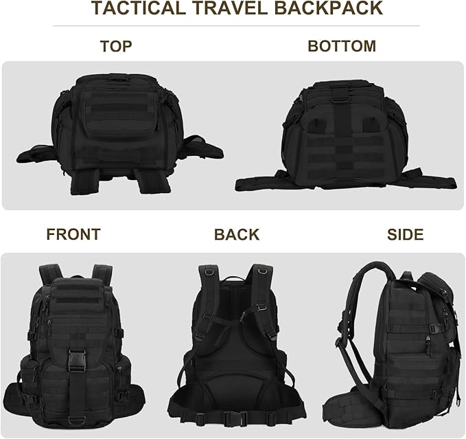 50L Military Tactical Backpack Molle Rucksack Large Army 3 Day Assault Pack Heavy Duty Backpack for Men (Black)