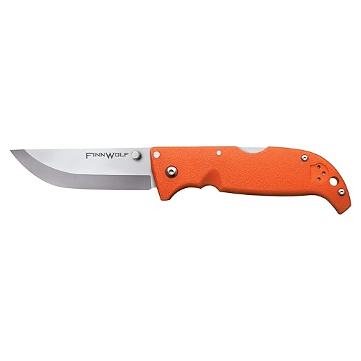 Cold Steel Finn Wolf 3.5in AUS8A Razor-Sharp Straight Back Blade 4.375in Griv-Ex Blaze Orange Handle Hunting Folding Knife Boxed