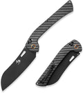 SENBON foldable chef's knife AUS-8 stainless steel with black titanium plating carbon fiber handle with back clip portable outdoor folding Santoku knife