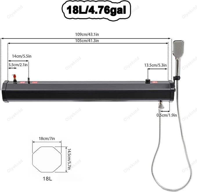 Water Tank for Camping Shower Solar Roof Rack Shower with Water Hose &amp Shower Head Outdoor Roof Rack Water Tank for Trucks Off Road Vehicles RV SUV18L/4.76gal