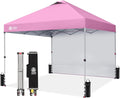 CROWN SHADES Canopy Tent 10 x 10 Foot Portable Pop Up Outdoor Shelter with 1 Sidewall Easy 1 Push Center Lock UV Protection and Carry Bag Pink
