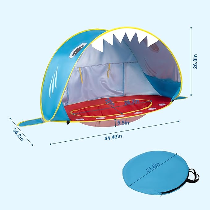 Baby Beach Tent - Shark Pop Up Beach Tent Sun Shade for Beach Portable Shade Pool UV Protection Sun Shelter for Outdoor Travel Camping