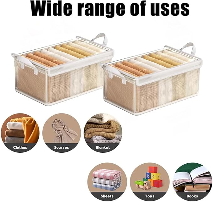 4PCS Foldable Storage Box with Lid - Extra Large Fabric Closet Organizer for Clothes 18.5x11x7.9 Inch Canvas Bin Collapsible Design for Bedroom Shelf Closet Underbed (Clear)