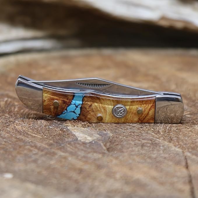 WHISKEY BENT HAT CO. Mini Hunter Folding Pocket Knife 2.75 Closed Length 440C Stainless Steel Blade (Turquoise River)