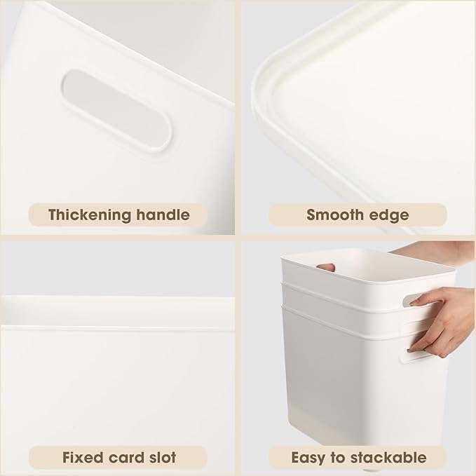 Honeydak 6 Pcs White Plastic Storage Bins with Lids 11.81 x 8.07 x 9.84 Plastic Storage Baskets Boxes Stackable Containers with Lids Organizer Bins for Shelves Drawer Playroom