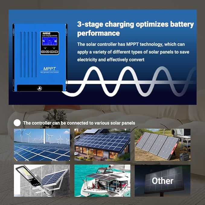 ANENJ MPPT 80A Solar Charge Controller 12V 24V 48V Auto Max 150V Inputup to 7680W Solar Panel 3-Stage Charging for Lead Acid/Gel/Lithium Battery High Efficiency 96.5% Home Off-Grid System