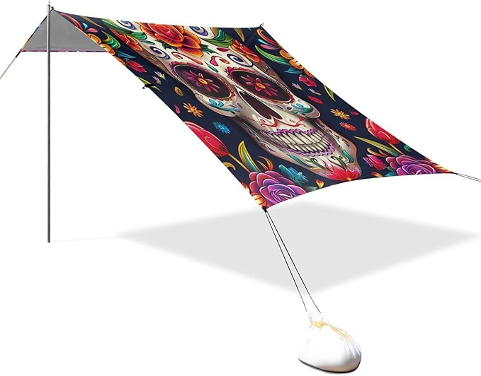 ALAZA Sugar Skull The Day of Dead Floral Beach Tent Sun Shelter Portable Canopy Sunshade for Outdoor Camping Picnics Backyard Fun 10x9 ft