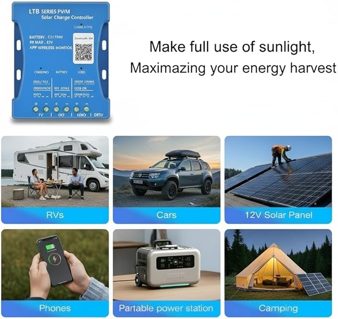 30A Bluetooth Solar Charger Controller PV max 50V 12V/24V Solar Regulator 30A PWM for Lead Acid LiFePO4 Lithium Batteries ﻿