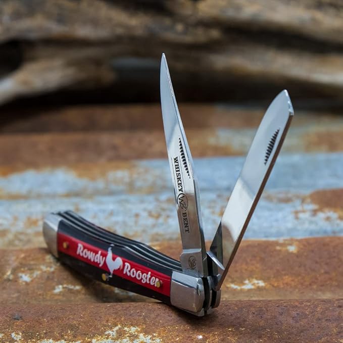 WHISKEY BENT HAT CO. Traditional Trapper Folding Pocket Knife 4.125 Closed Length 440C Stainless Steel Blades (Rowdy Rooster)