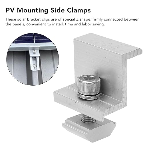 10PCS Solar Panel Mounting Brackets Universal Aluminum Kit for RV Boat Roof Rail Adjustable Mid End Clamps with Grounding Hardware (30mm)