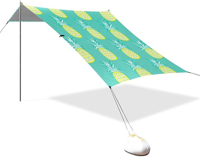 Beach Canopy with Windproof Ropes &amp Sandbags Beach Tent Sun Shade Sun Shelter for Camping Trips Fishing Backyard Fun or Picnics Pineapples