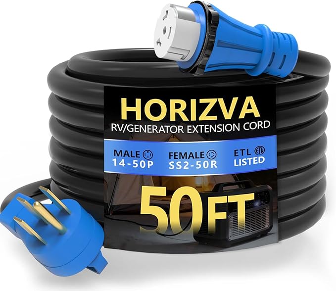 50 Amp Generator Cord 50FT 50 Amp RV Extension Cord with Twist Lock NEMA 14-50P to SS2-50R Heavy Duty 6/3+8/1 AWG STW Wire for RV Trailer Campers ETL Listed (50FT)