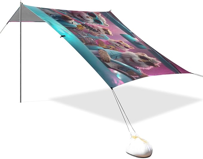 ALAZA Hamster Driving Funny Animals Beach Tent Sun Shelter UPF50+ Protection Beach Shade Canopy w/ 4 Sandbags for Outdoor Camping Fishing Backyard Fun Picnic 10x9 ft