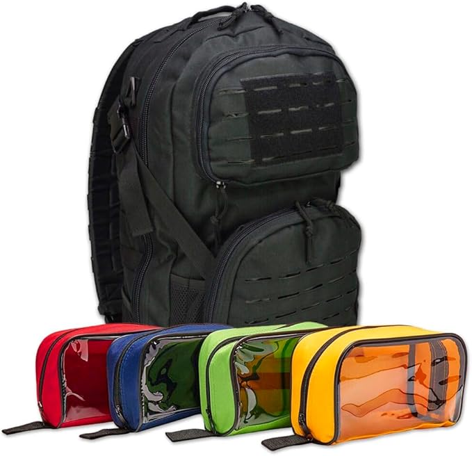 Lightning X Stocked Modular Trauma &amp Bleeding First Aid Responder Medical Backpack + Kit + Hydration Bladder - Black