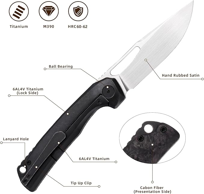 Pocket Knife 3.5 M390 Blade Folding Knife Hunting Knife Survival Knife with Pocket Clip EDC Knives for Hunting Camping Survival Outdoor Fishing Hiking (Copper&ampGrey)