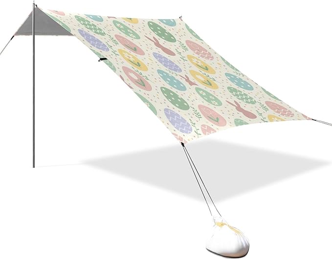 xigua Easter Egg Beach Tent Sun Shelter with Carrying Bag - Silver Coated Oxford Fabric Beach Canopy for Beach Camping Fishing - Includes Windproof Ropes Sandbags &amp Stakes