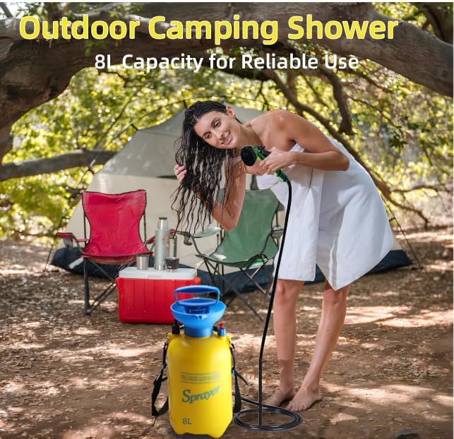 Finderomend Portable Shower for Camping with 7 Spray Modes Hand Press Camping Shower with Removable Hose and Shower HeadPressure Rinse Kits for Hiking Traveling Garden Beach Pet Shower