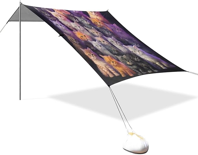 ALAZA Cat Kitten Collection Beach Tent Sun Shelter UPF50+ Protection Beach Shade Canopy w/ 4 Sandbags for Outdoor Camping Fishing Backyard Fun Picnic 10x9 ft