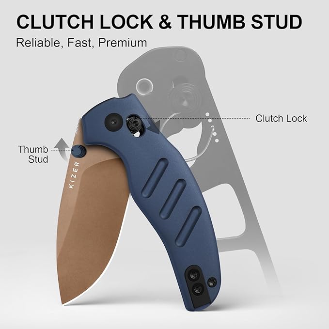 Kizer C01C 2.9 CD Sheepdog Pocket Knife 2.95 Elmax Drop Point Blade Folding Knife with Blue Aluminum Handle EDC Knives with Thumb Stud Small Camping Survival Knives Ki3488.29CDA1