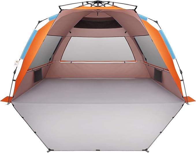 Oileus XX-Large Beach Tent Sun Shelter for 5-6 Person Portable Sun Shade Instant Pop Up Tent for Beach with Carrying Bag Stakes 6 Sand Pockets Anti UV for Fishing Hiking Camping Waterproof