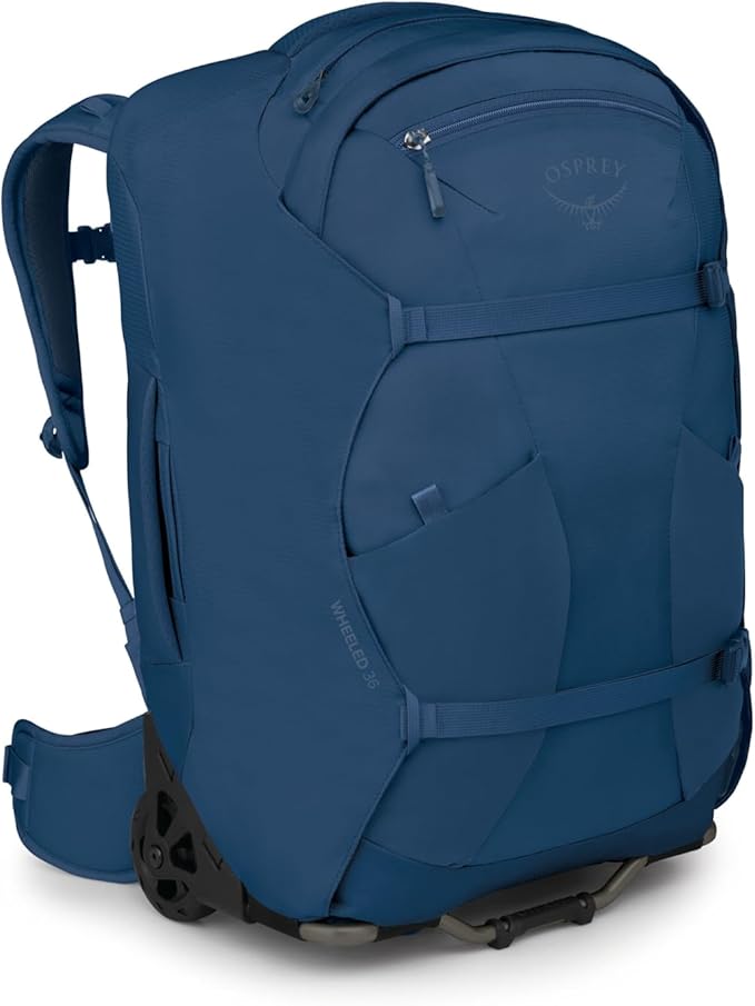 Osprey Farpoint Fairview 36L Wheeled Travel Pack - Carry On Luggage with Wheels - Rolling Backpack Travel Bag Antique Blue