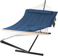 SUNCREAT Double Portable Rope Hammock with Stand Included Outdoor Two Person Hammock with Polyester Pad Navy