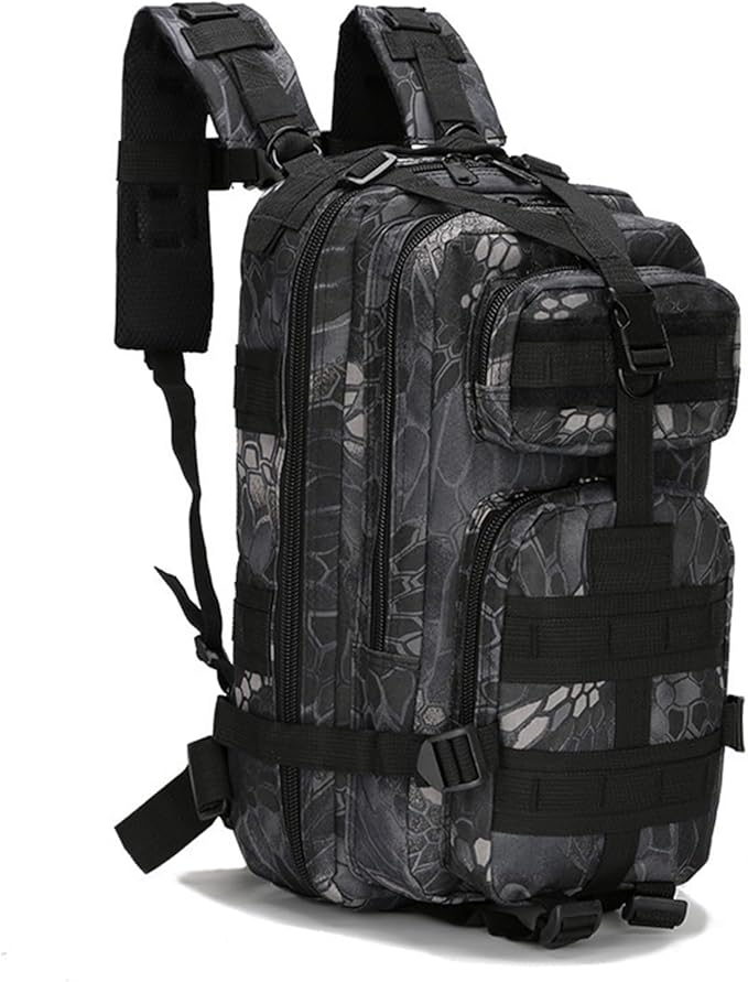 3P Tactical Backpack Camouflage Large-Capacity Outdoor 30L Tactical Backpack Suitable for Camping Travel Mountaineering Leisure Sports Outdoor Backpacks(Black Camouflage)