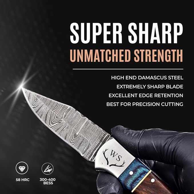 Custom Pocket Knife gifts for Men Personalized Damascus Folding Knife Engraved Gifts for Him Dad Boyfriend Husband Anniversary Groomsmen Gifts. Custom Knife for Camping Hunting Everyday Carry (