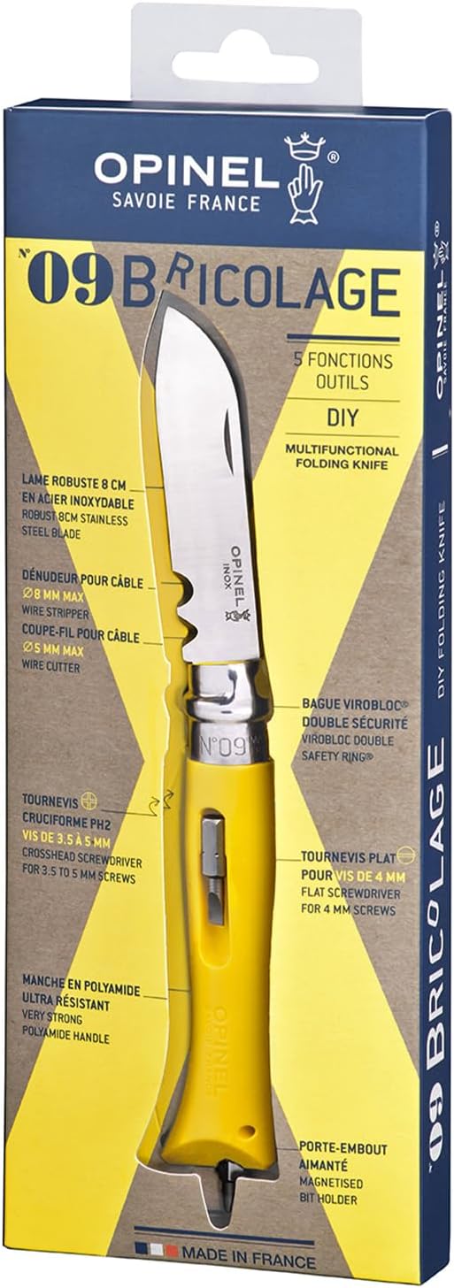 Opinel No.09 DIY - Stainless Steel Folding Pocket Knife and Multi-Tool Wire Stripper Screwdriver Made in France
